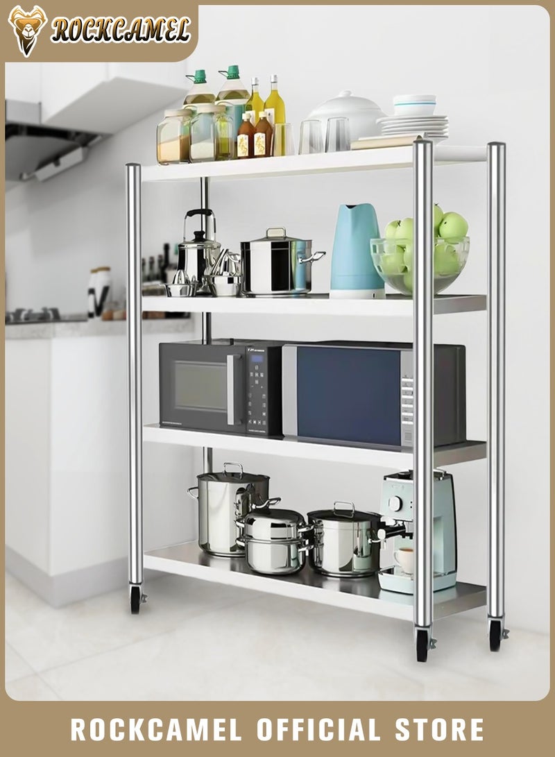 ROCKCAMEL 4 Tiers Storage Shelves with Wheels, Storage Kitchen Racks, Storage Shelf Multipurpose Rack for Living Room Bedroom Garage, Easy Assembly (White, 60x35x125cm) - Image 1